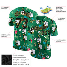 Load image into Gallery viewer, Custom Kelly Green Black-Old Gold 3D Pattern Design Flowers Performance T-Shirt