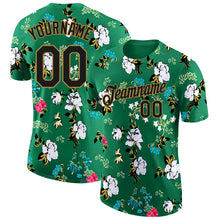Load image into Gallery viewer, Custom Kelly Green Black-Old Gold 3D Pattern Design Flowers Performance T-Shirt