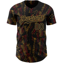 Load image into Gallery viewer, Custom Black Old Gold 3D American Flag Skull Patriotic Authentic Baseball Jersey