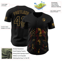 Load image into Gallery viewer, Custom Black Old Gold 3D American Flag Skull Patriotic Authentic Baseball Jersey