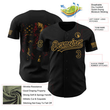 Load image into Gallery viewer, Custom Black Old Gold 3D American Flag Skull Patriotic Authentic Baseball Jersey