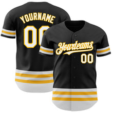 Load image into Gallery viewer, Custom Black White-Gold Line Authentic Baseball Jersey