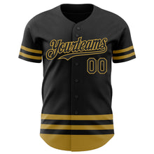 Load image into Gallery viewer, Custom Black Old Gold Line Authentic Baseball Jersey