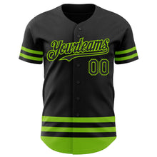 Load image into Gallery viewer, Custom Black Neon Green Line Authentic Baseball Jersey