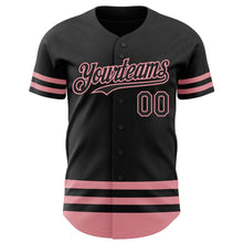 Load image into Gallery viewer, Custom Black Medium Pink Line Authentic Baseball Jersey