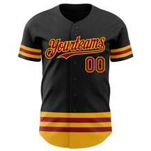 Load image into Gallery viewer, Custom Black Maroon-Gold Line Authentic Baseball Jersey