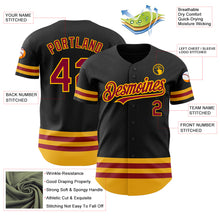 Load image into Gallery viewer, Custom Black Maroon-Gold Line Authentic Baseball Jersey