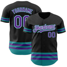 Load image into Gallery viewer, Custom Black Purple-Teal Line Authentic Baseball Jersey