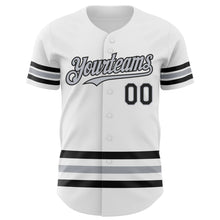 Load image into Gallery viewer, Custom White Black-Gray Line Authentic Baseball Jersey