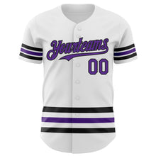 Load image into Gallery viewer, Custom White Purple-Black Line Authentic Baseball Jersey