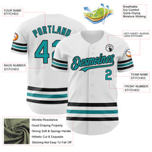 Load image into Gallery viewer, Custom White Teal-Black Line Authentic Baseball Jersey