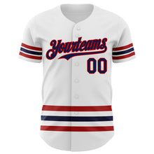 Load image into Gallery viewer, Custom White Navy-Red Line Authentic Baseball Jersey