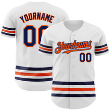 Load image into Gallery viewer, Custom White Navy-Orange Line Authentic Baseball Jersey