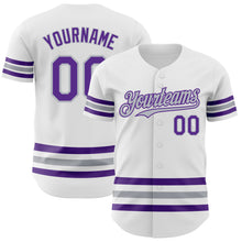Load image into Gallery viewer, Custom White Purple-Gray Line Authentic Baseball Jersey
