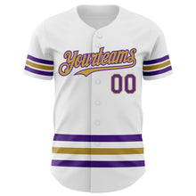 Load image into Gallery viewer, Custom White Purple-Old Gold Line Authentic Baseball Jersey