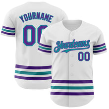 Load image into Gallery viewer, Custom White Purple-Teal Line Authentic Baseball Jersey