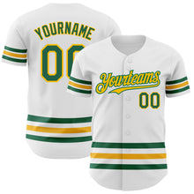 Load image into Gallery viewer, Custom White Kelly Green-Gold Line Authentic Baseball Jersey