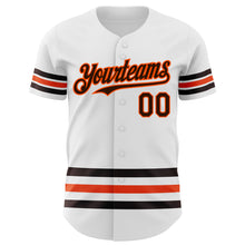 Load image into Gallery viewer, Custom White Brown-Orange Line Authentic Baseball Jersey