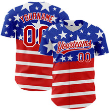 Load image into Gallery viewer, Custom Royal Red-White 3D American Flag Patriotic Authentic Baseball Jersey