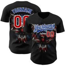 Load image into Gallery viewer, Custom Black Red-Royal 3D American Flag Eagle Patriotic Authentic Baseball Jersey