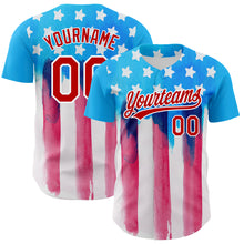 Load image into Gallery viewer, Custom Electric Blue Red-White 3D American Flag Patriotic Authentic Baseball Jersey