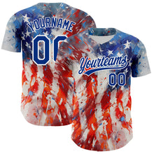 Load image into Gallery viewer, Custom Red Royal-White 3D American Flag Patriotic Authentic Baseball Jersey