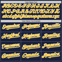 Load image into Gallery viewer, Custom Navy Gold-White Line Authentic Baseball Jersey