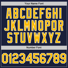 Load image into Gallery viewer, Custom Navy Gold-White Line Authentic Baseball Jersey