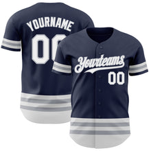 Load image into Gallery viewer, Custom Navy White-Gray Line Authentic Baseball Jersey