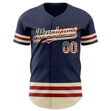 Load image into Gallery viewer, Custom Navy Vintage USA Flag Cream-Maroon Line Authentic Baseball Jersey