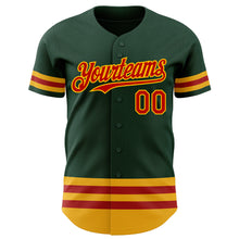 Load image into Gallery viewer, Custom Green Red-Gold Line Authentic Baseball Jersey