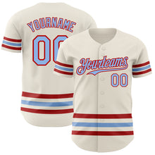 Load image into Gallery viewer, Custom Cream Light Blue-Red Line Authentic Baseball Jersey
