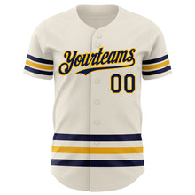 Load image into Gallery viewer, Custom Cream Navy-Gold Line Authentic Baseball Jersey