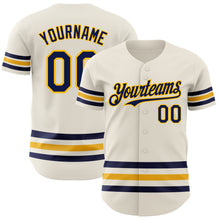 Load image into Gallery viewer, Custom Cream Navy-Gold Line Authentic Baseball Jersey