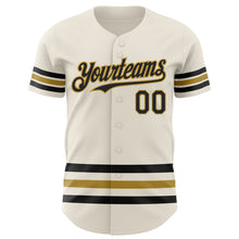 Load image into Gallery viewer, Custom Cream Black-Old Gold Line Authentic Baseball Jersey