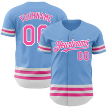 Load image into Gallery viewer, Custom Light Blue Pink-White Line Authentic Baseball Jersey