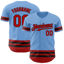 Load image into Gallery viewer, Custom Light Blue Red-Black Line Authentic Baseball Jersey