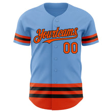 Load image into Gallery viewer, Custom Light Blue Orange-Black Line Authentic Baseball Jersey