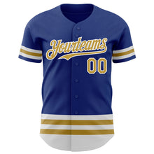 Load image into Gallery viewer, Custom Royal Old Gold-White Line Authentic Baseball Jersey