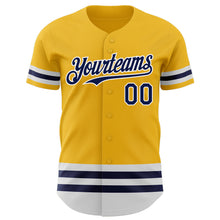 Load image into Gallery viewer, Custom Gold Navy-White Line Authentic Baseball Jersey