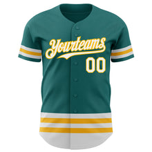 Load image into Gallery viewer, Custom Teal White-Gold Line Authentic Baseball Jersey
