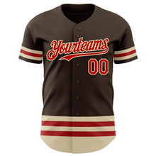 Load image into Gallery viewer, Custom Brown Red-Cream Line Authentic Baseball Jersey