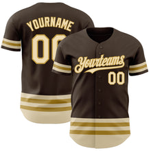 Load image into Gallery viewer, Custom Brown Cream-Old Gold Line Authentic Baseball Jersey