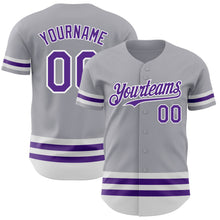 Load image into Gallery viewer, Custom Gray Purple-White Line Authentic Baseball Jersey