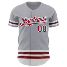Load image into Gallery viewer, Custom Gray Crimson-White Line Authentic Baseball Jersey