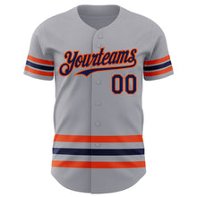 Load image into Gallery viewer, Custom Gray Navy-Orange Line Authentic Baseball Jersey