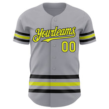 Load image into Gallery viewer, Custom Gray Neon Yellow-Black Line Authentic Baseball Jersey