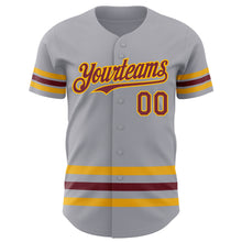 Load image into Gallery viewer, Custom Gray Burgundy-Gold Line Authentic Baseball Jersey