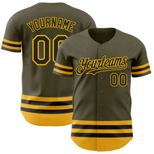 Load image into Gallery viewer, Custom Olive Black-Gold Line Authentic Salute To Service Baseball Jersey