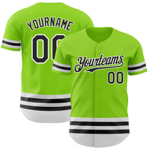 Load image into Gallery viewer, Custom Neon Green Black-White Line Authentic Baseball Jersey